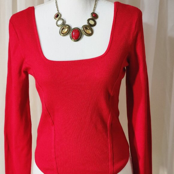 NWT- Ribbed Red Long-Sleeved Sweater - Picture 3 of 8